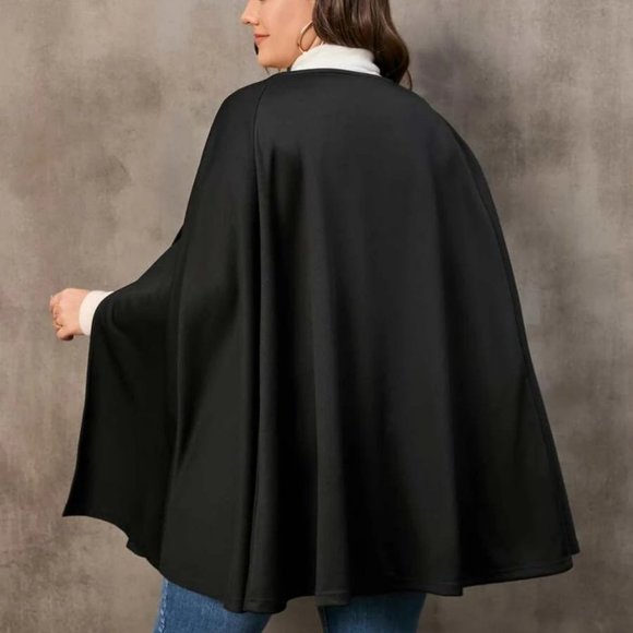 Plus Size Black Button Front Cloak Sleeve Coat Jacket cape - Picture 2 of 4